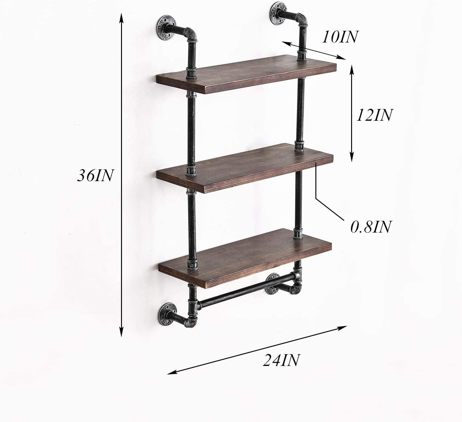 DRIRON Rustic 3-Tier Wall Shelf with Towel Bar24 Industrial Design