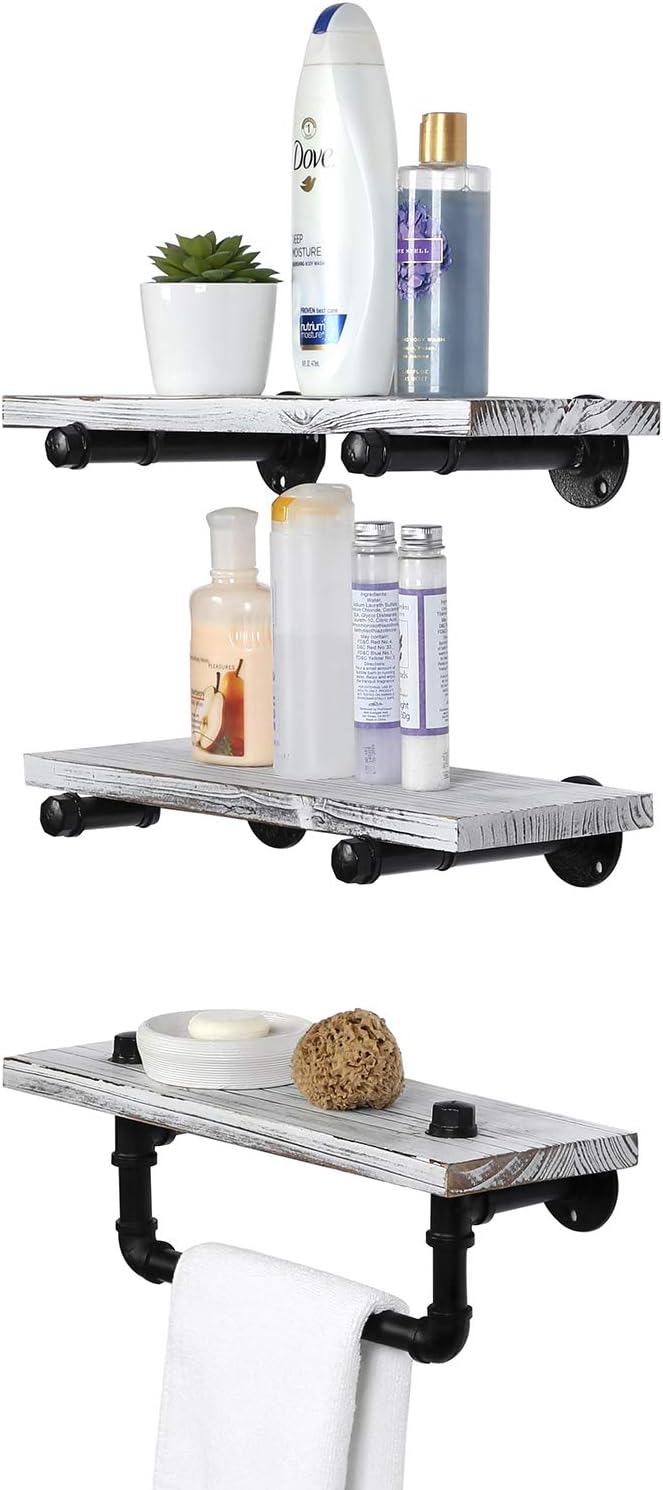 MyGift 3-Piece Floating Shelf Set with Towel Bar
