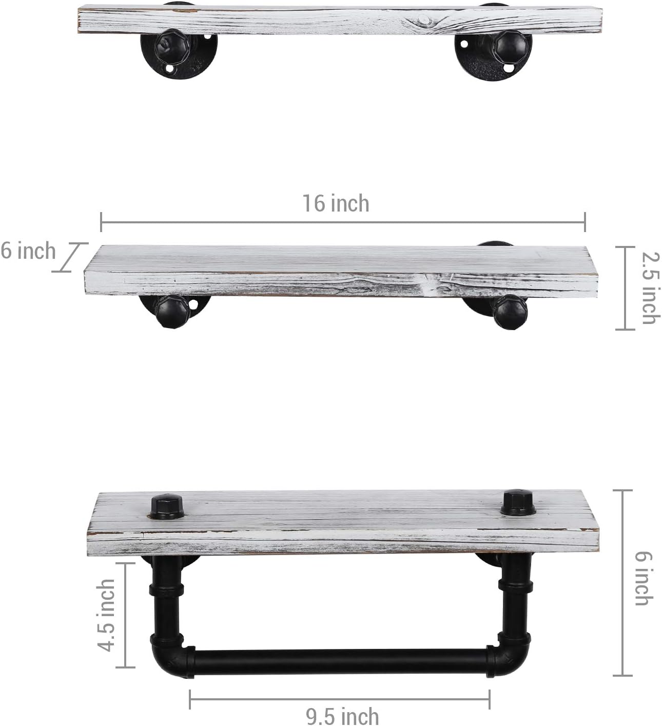 MyGift 3-Piece Floating Shelf Set with Towel Bar