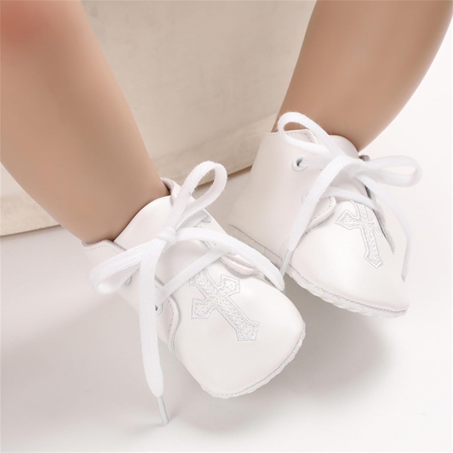Baby Baptism Shoes Socks Set Soft White Cross Embroidered 3PC