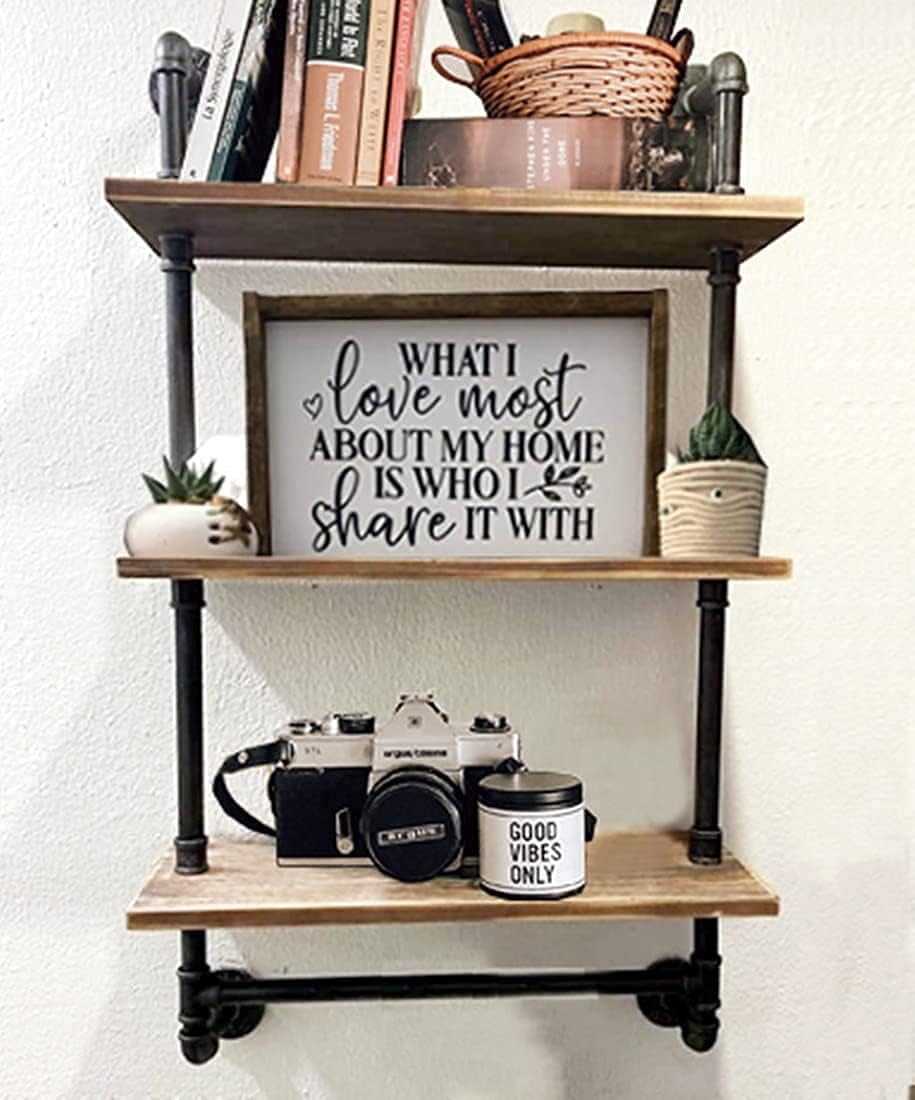 DRIRON Rustic 3-Tier Wall Shelf with Towel Bar24 Industrial Design