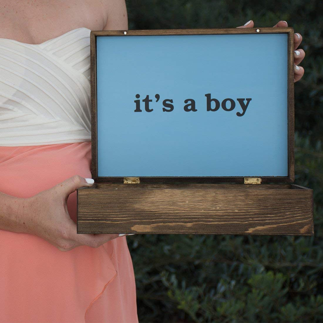 Cades and Birch Baby Gender Reveal Wood Box Blue Pink Reversible