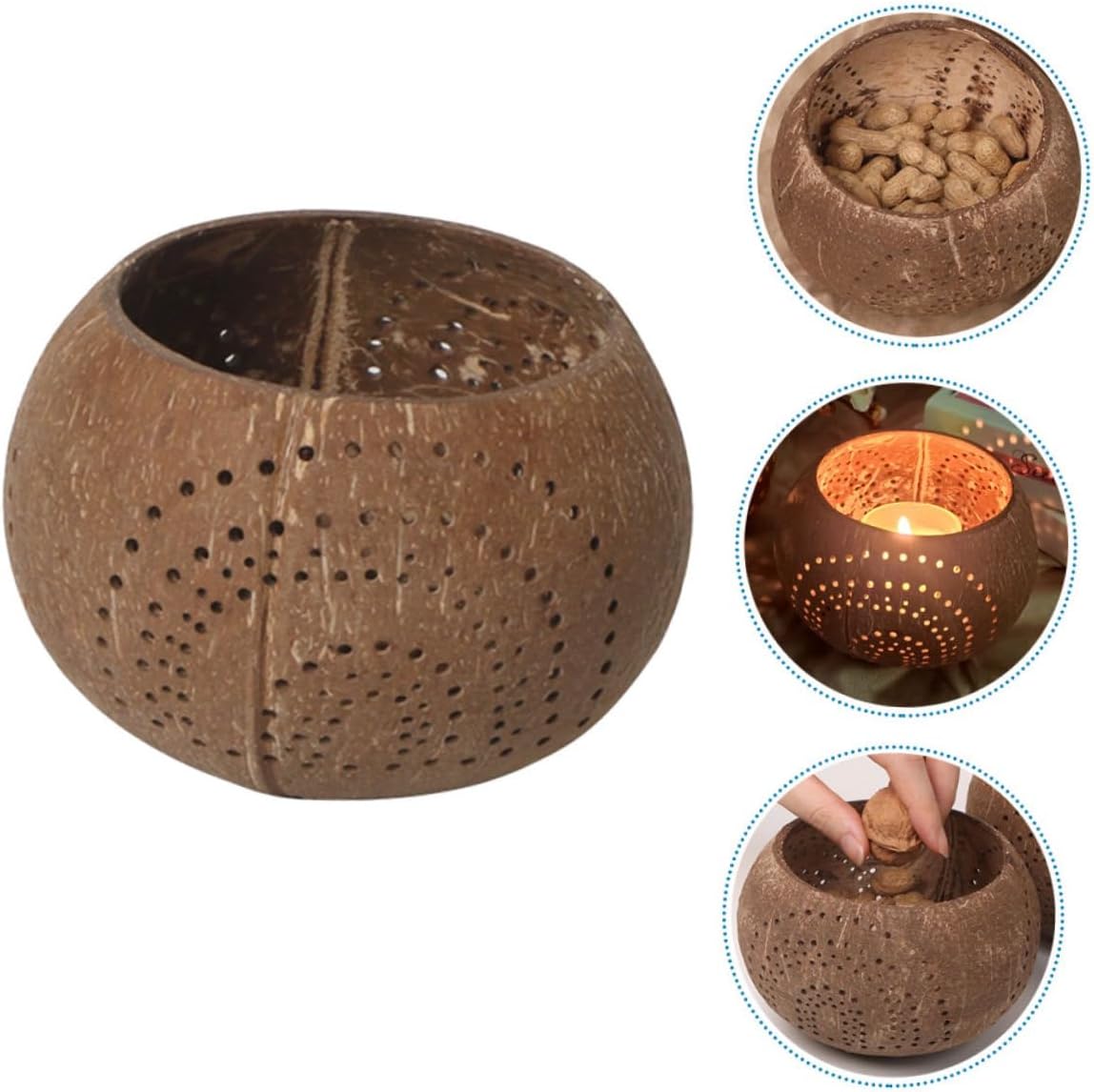 Zerodeko Coconut Shell Candle Bowl Multi-Use Food Container