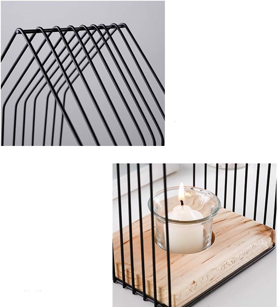 Black Wrought Iron Candlestick Holder with Geometric Design