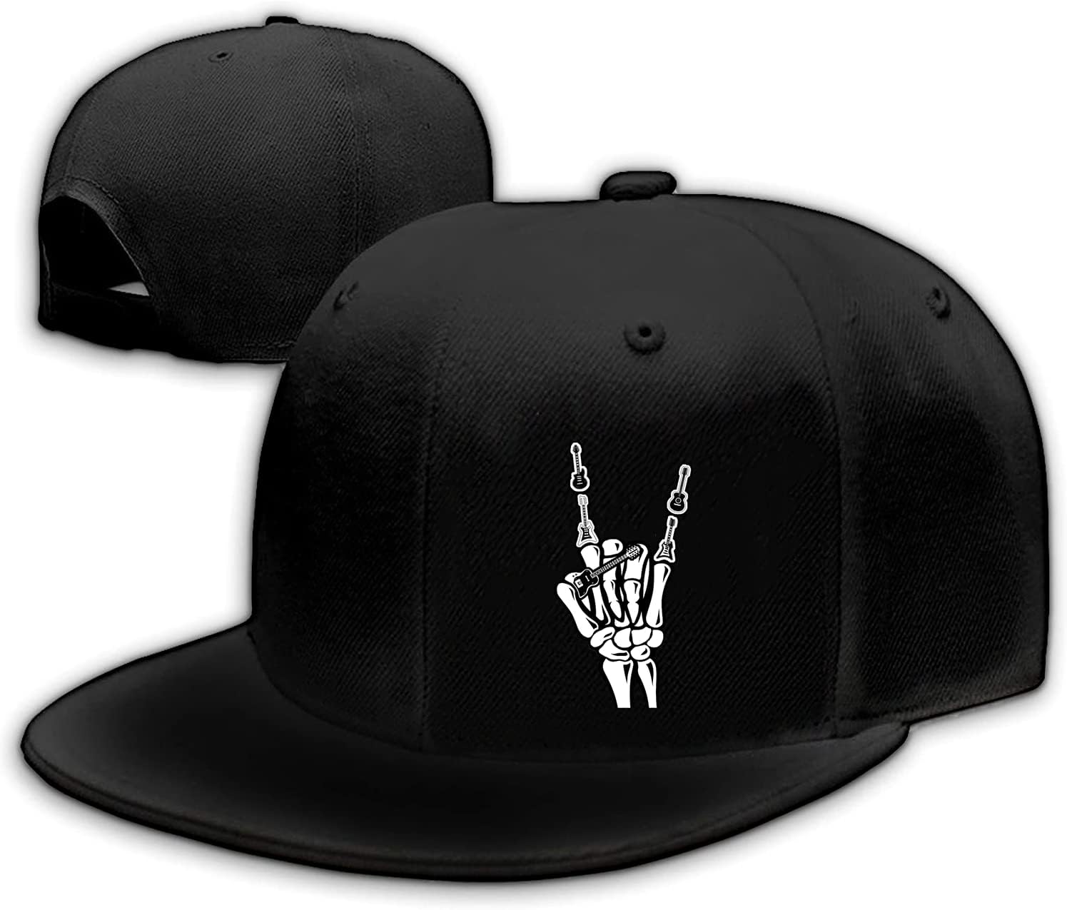 Tijeyi Adjustable Black Skull Finger Flat Bill Snapback Hat for Men