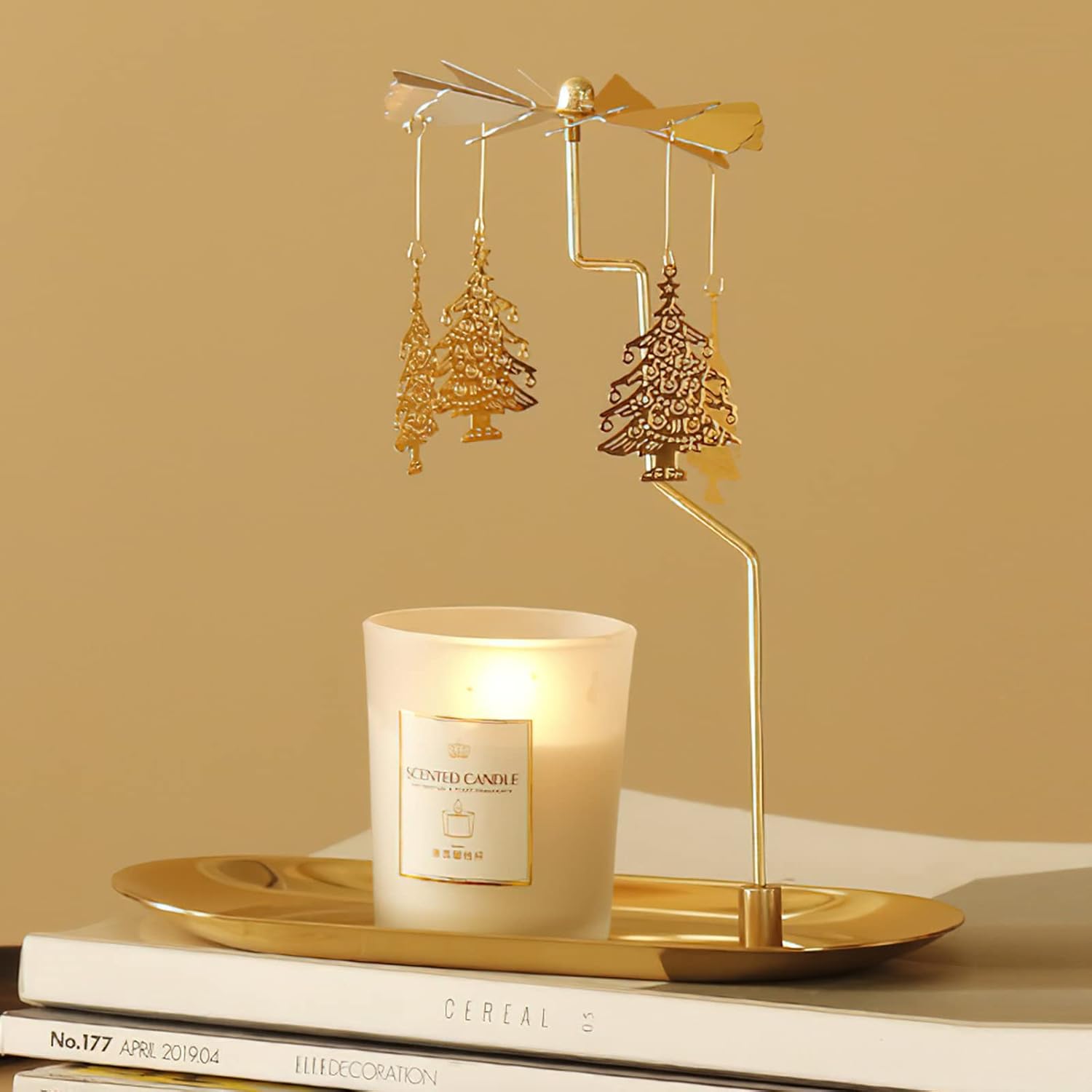 Creahaus Gold Carousel Candle Spinner with Tray