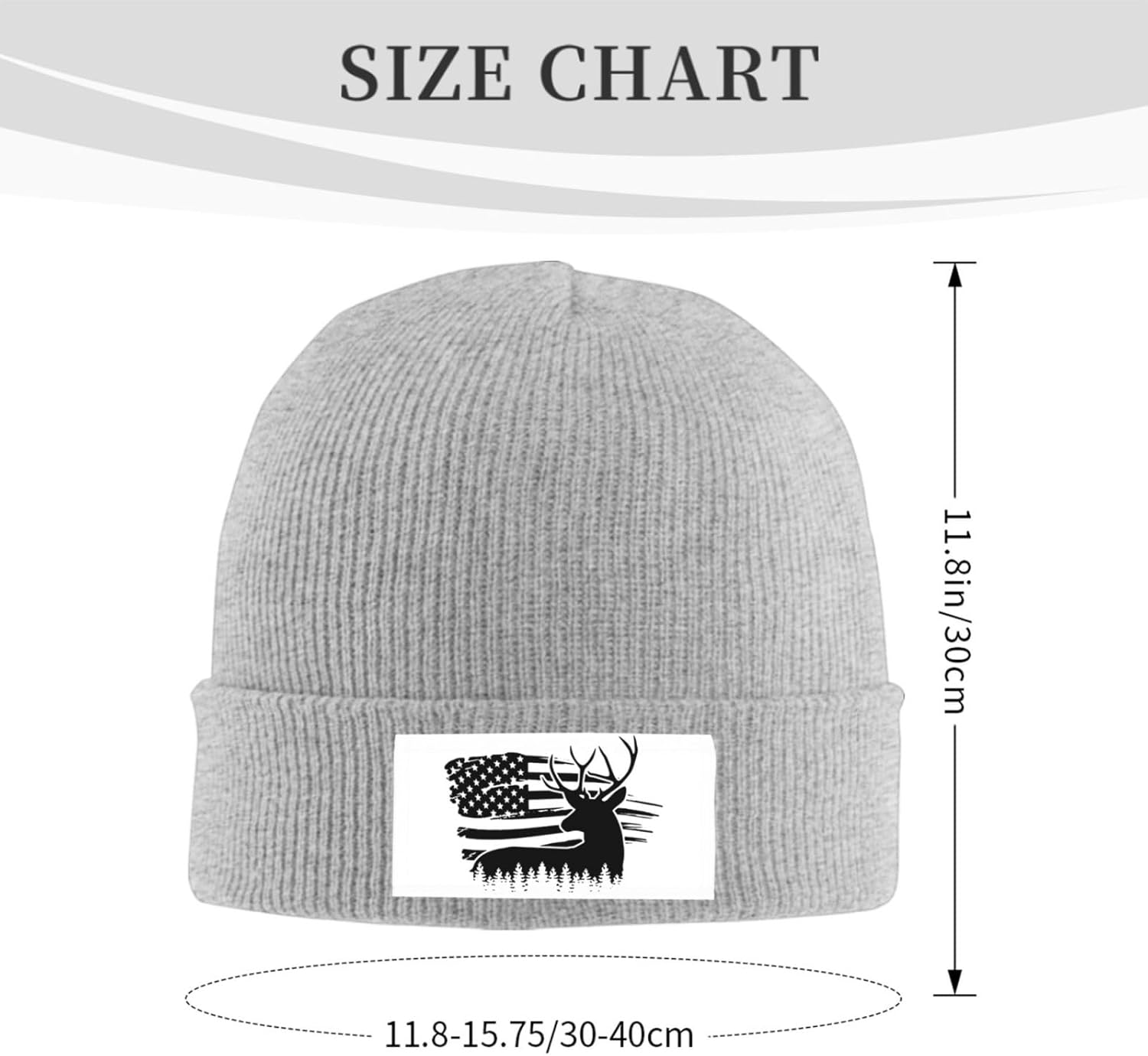 American Flag Deer Knitted Winter Hat with Black Cap