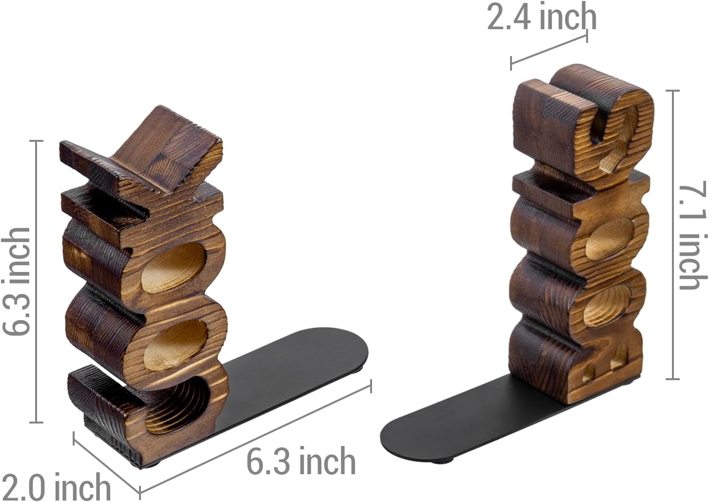 MyGift Rustic Burnt Wood Bookends for Kitchen