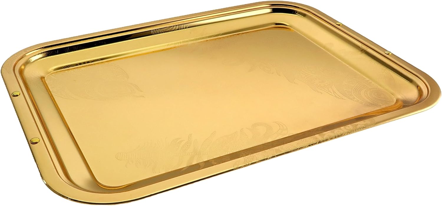 Pack of 2 17 x 131 Iron Gold Plated Serving Trays