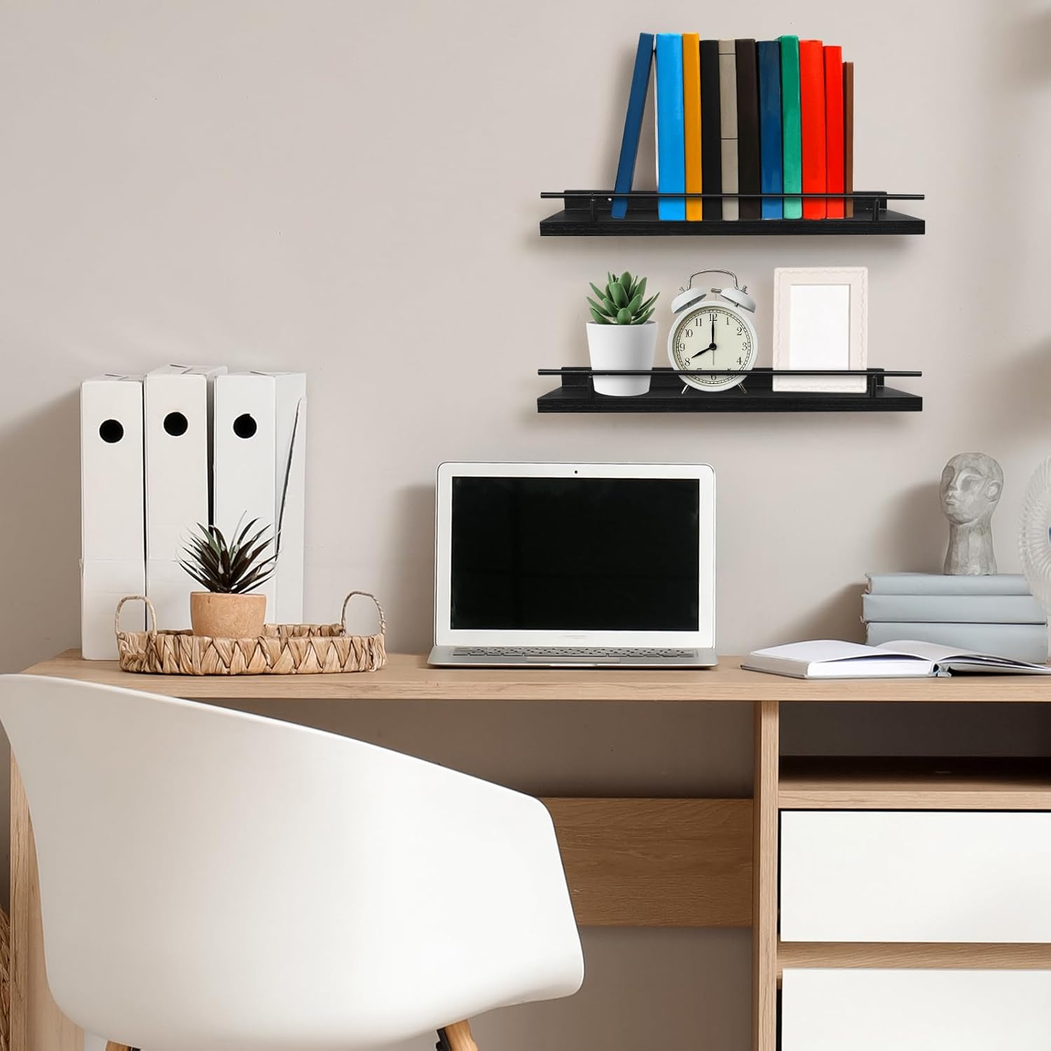 Kriulre Floating Shelves - Black Solid Wood Bookcase