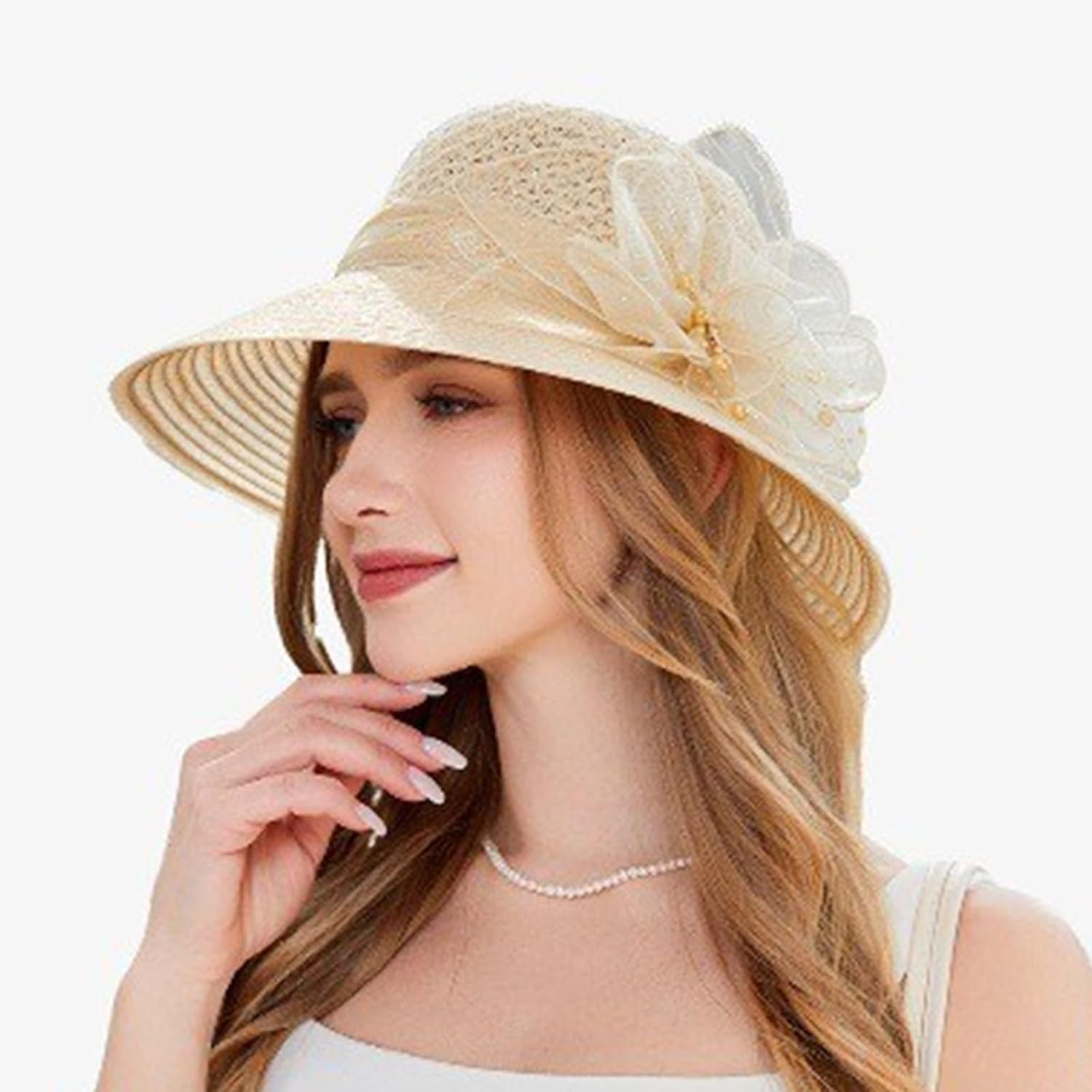 Womens Lightweight Straw Sun Hat with Mesh Bowknot