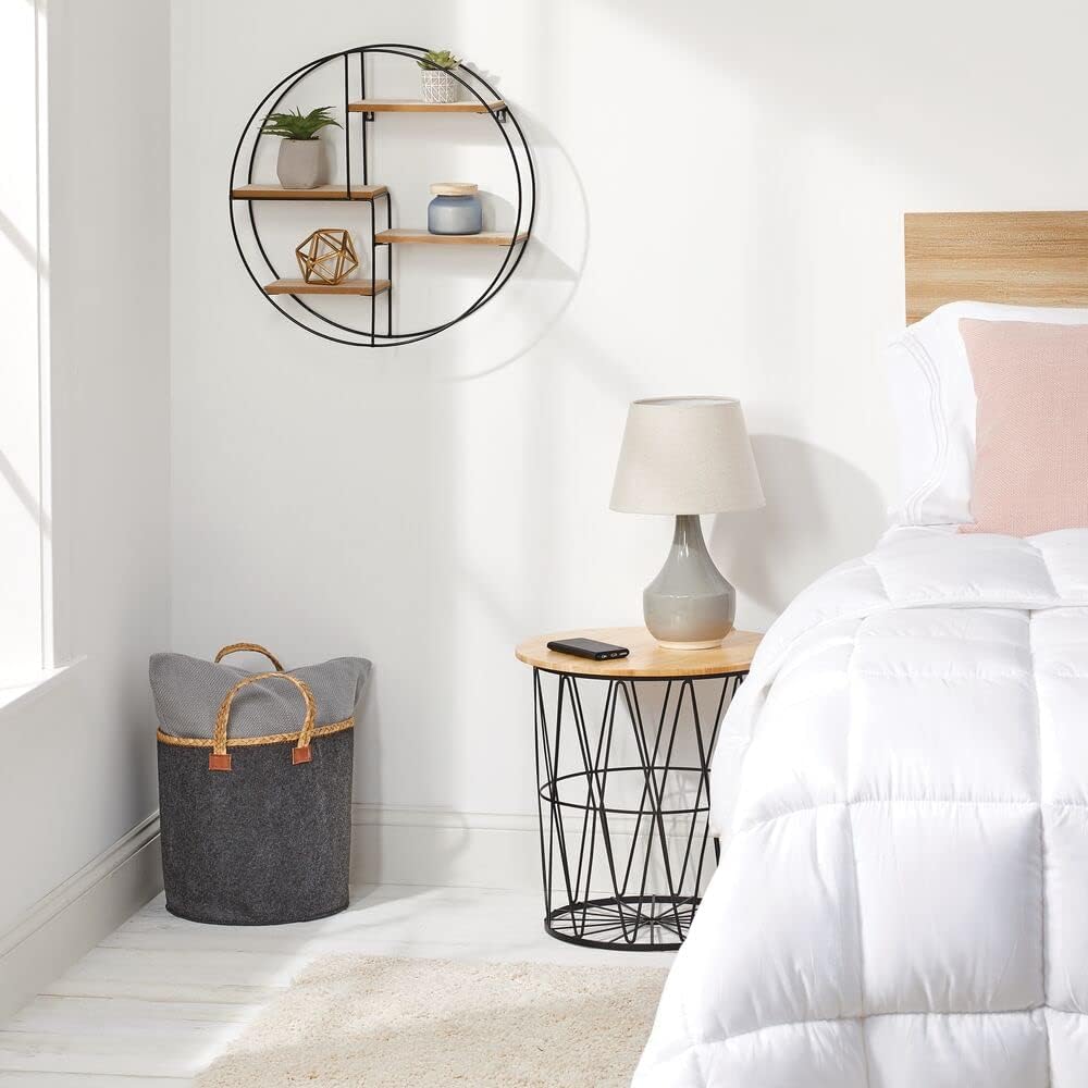 mDesign Round Metal Wall Display Organizer - 4 Shelf BlackNatural