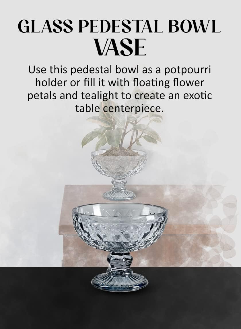Serene Spaces Living Smokey Glass Pedestal Bowl 5 Diameter 4 Tall