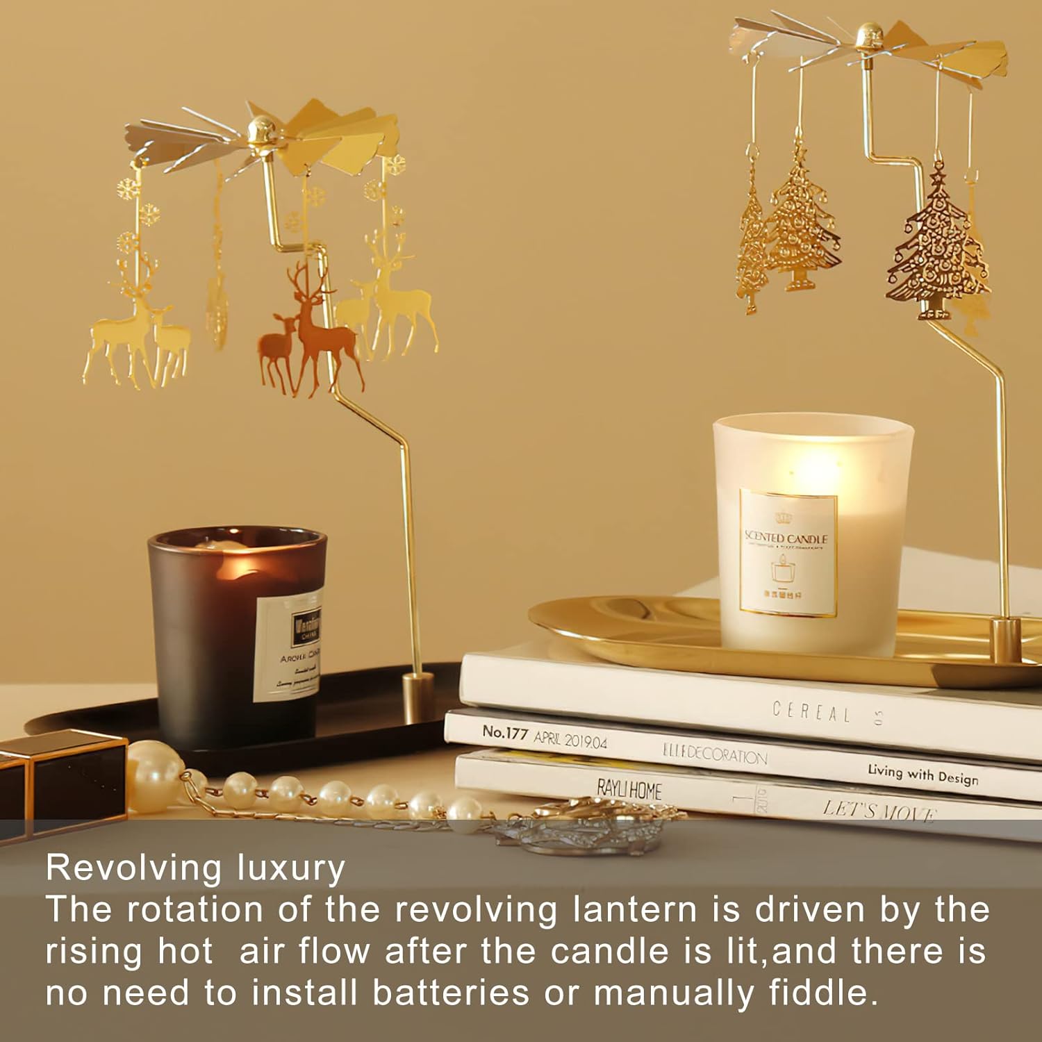 Creahaus Gold Carousel Candle Spinner with Tray