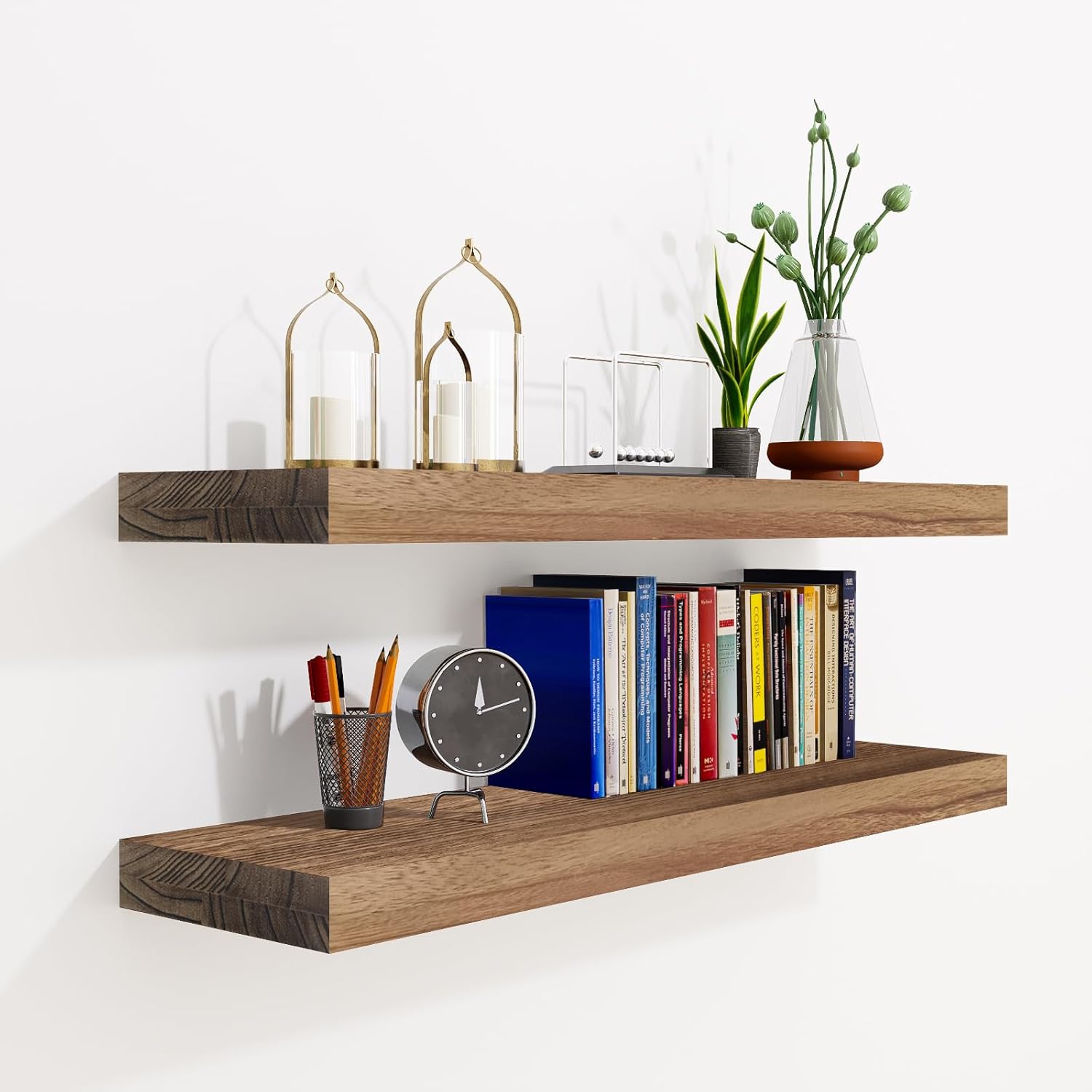 24 Inch Rustic Floating Shelves in Carbonized Black Set of 2