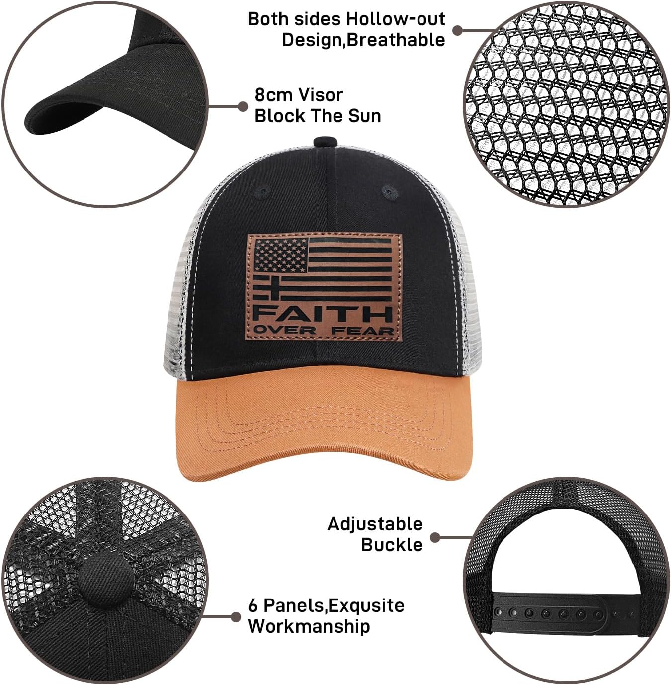 Faith Over Fear Leather Cross Baseball Cap for Men 1