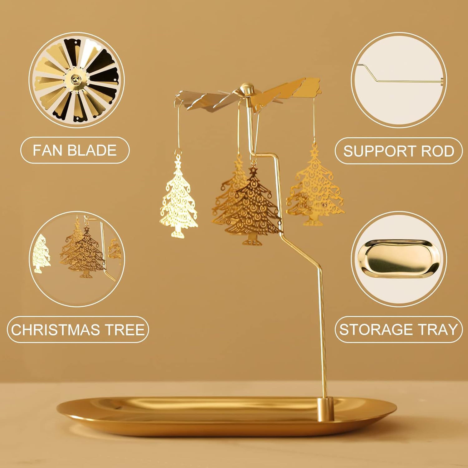 Creahaus Gold Carousel Candle Spinner with Tray