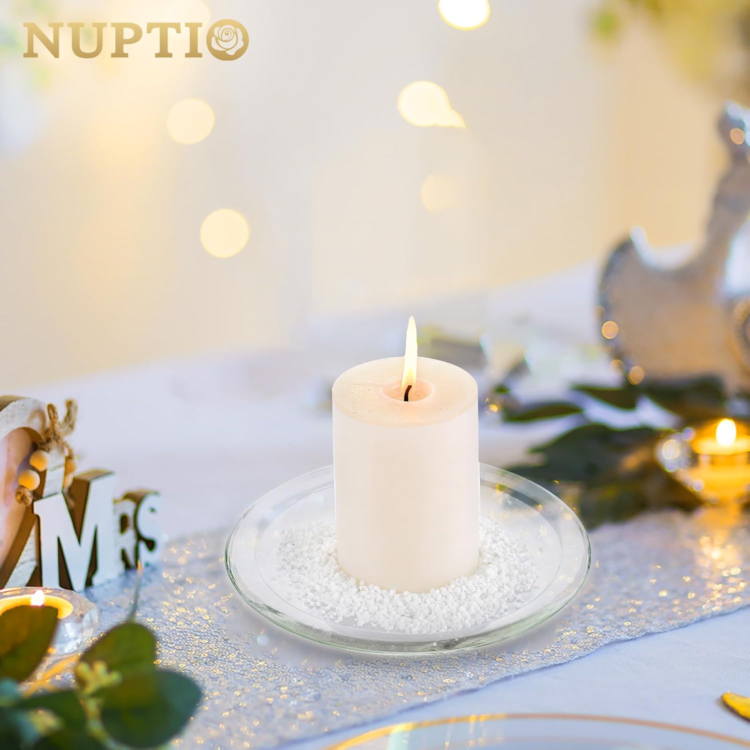 Nuptio Clear Glass Candle Holder 7 Inches Wedding Centerpiece Tray