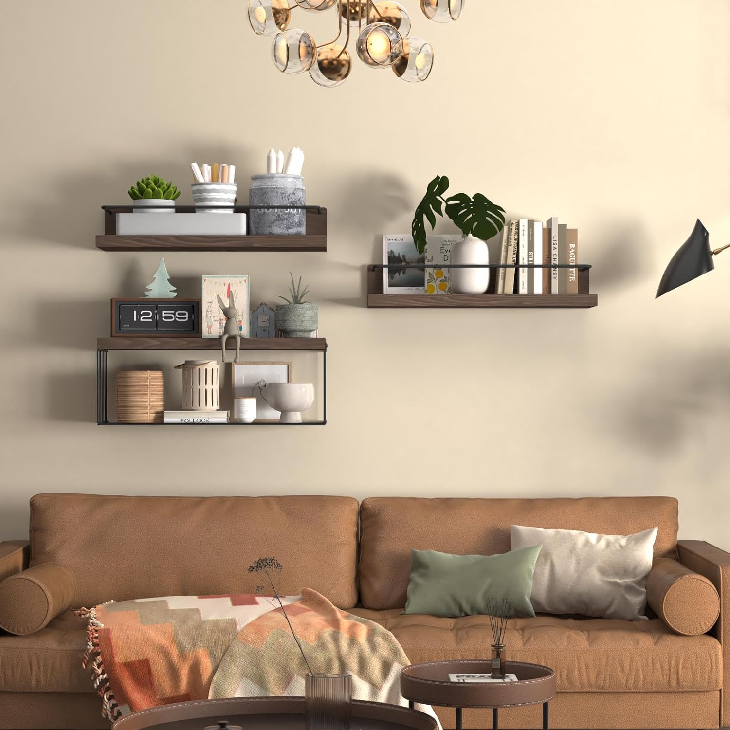 PopiShelves Dark Brown Wall Mounted Shelf Set with Basket