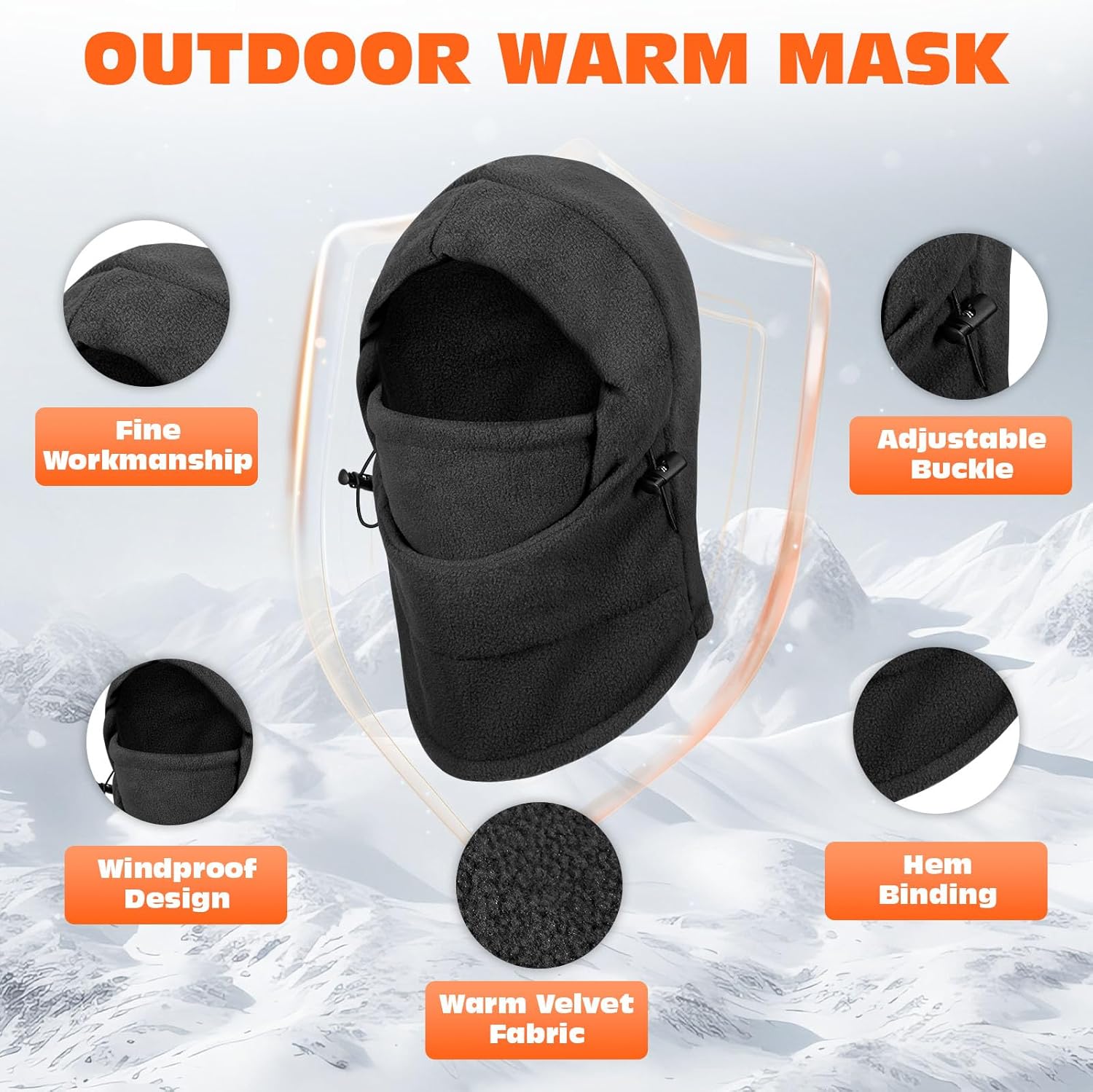 Thickened Kids Ski Mask Winter Hat with Adjustable Drawstring