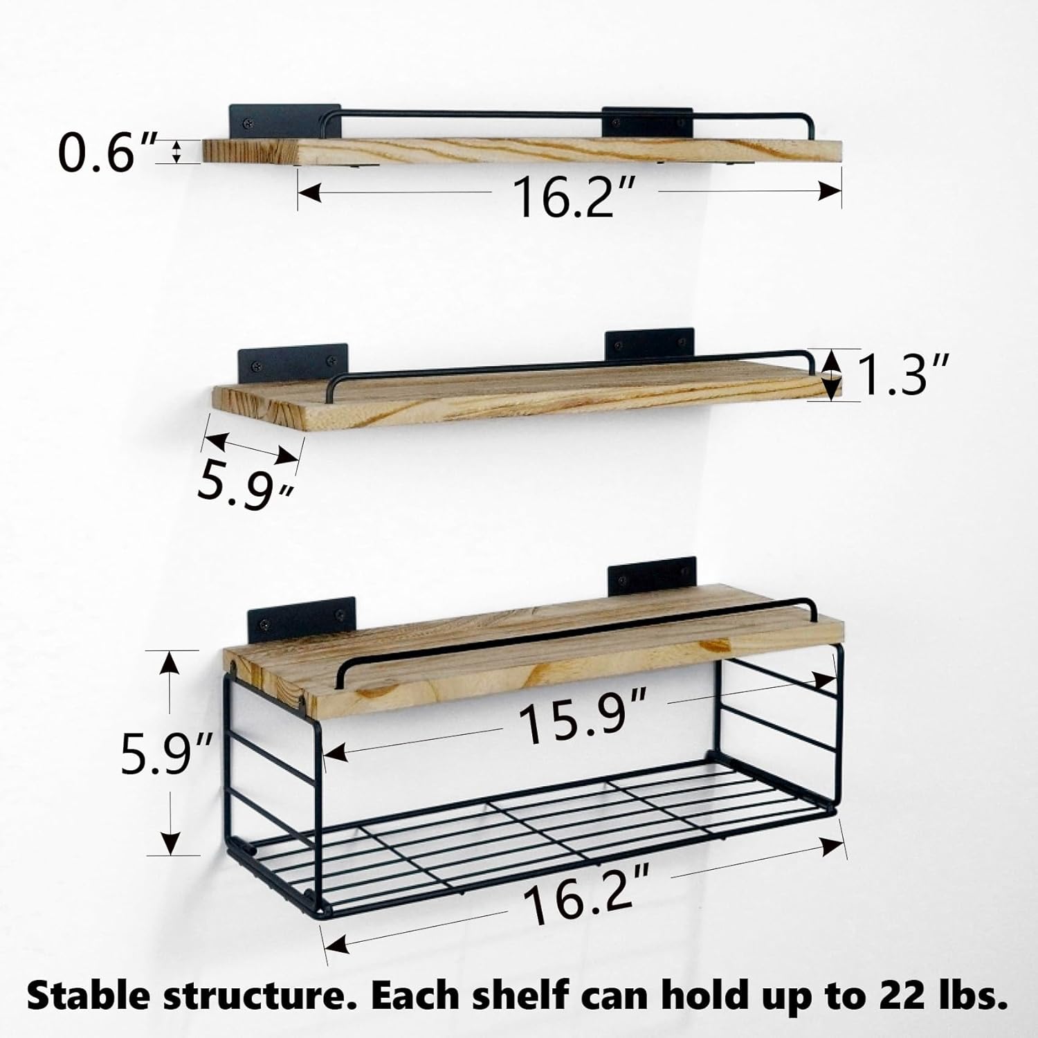 YXDXF Farmhouse Floating Shelf Set of 3 with Guardrail