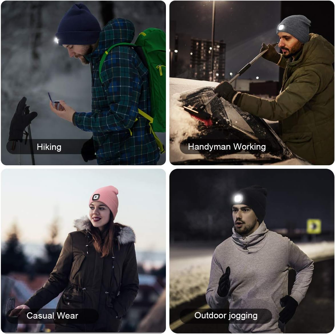 YunTuo LED Beanie with Light Unisex USB Headlamp Winter Cap