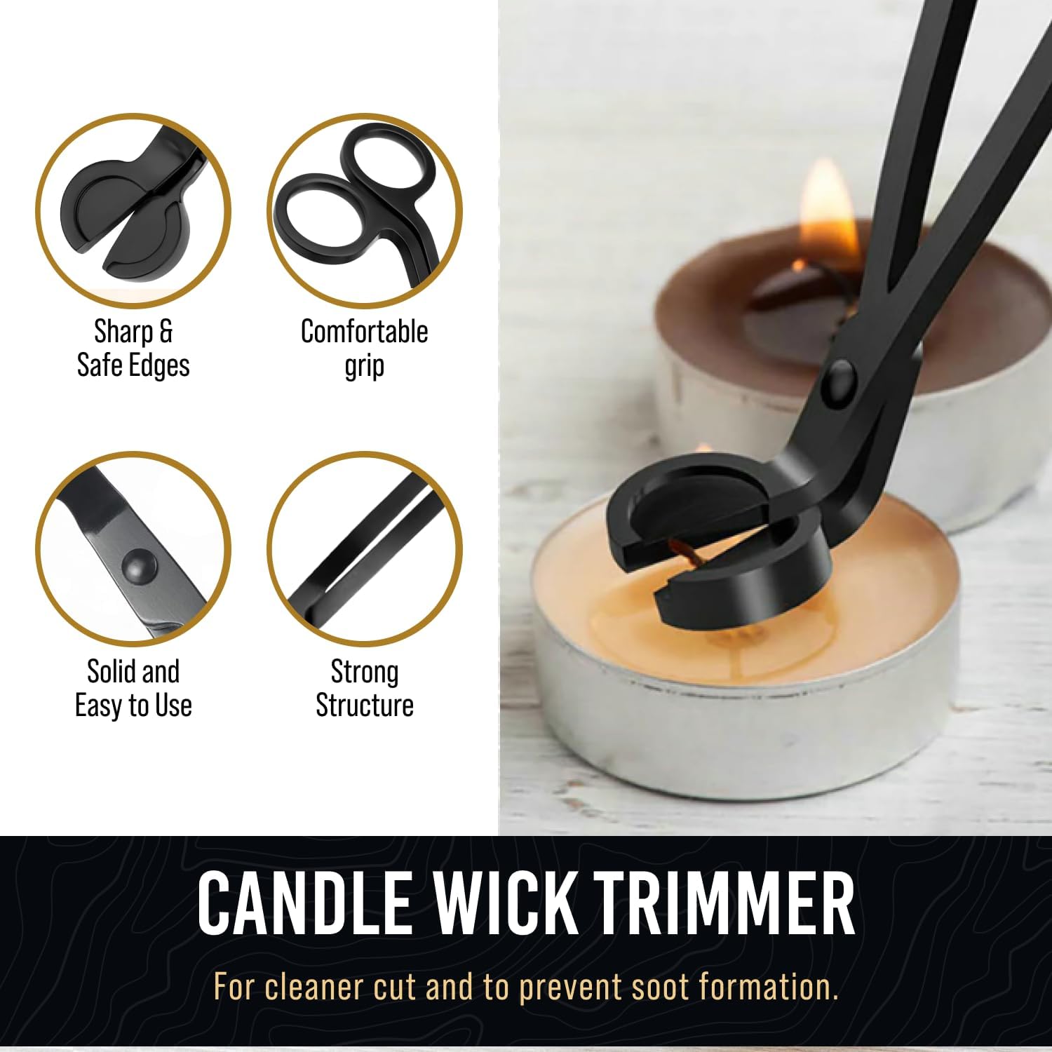 Craft911 3 in 1 Candle Snuffer and Wick Trimmer Kit Black