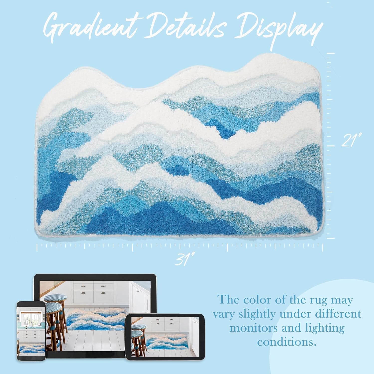 DyeFury Blue Ocean Wave Bath Mat 31x21