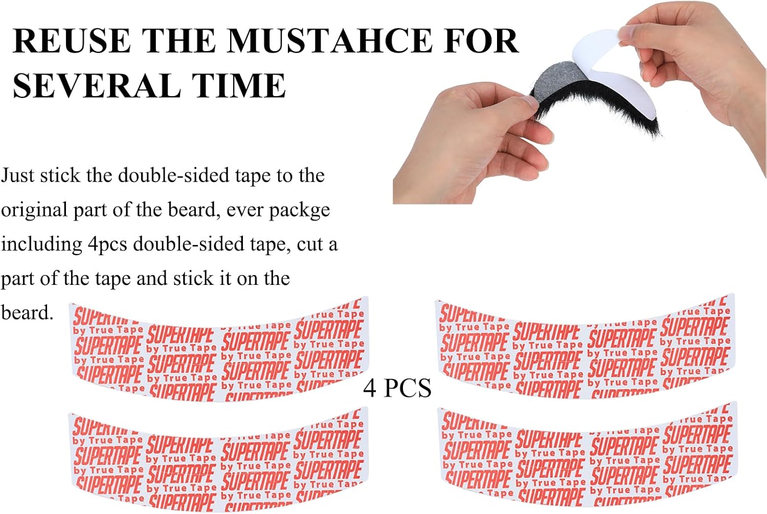 TWAYFEL Self-Adhesive Fake Mustache for Halloween Party