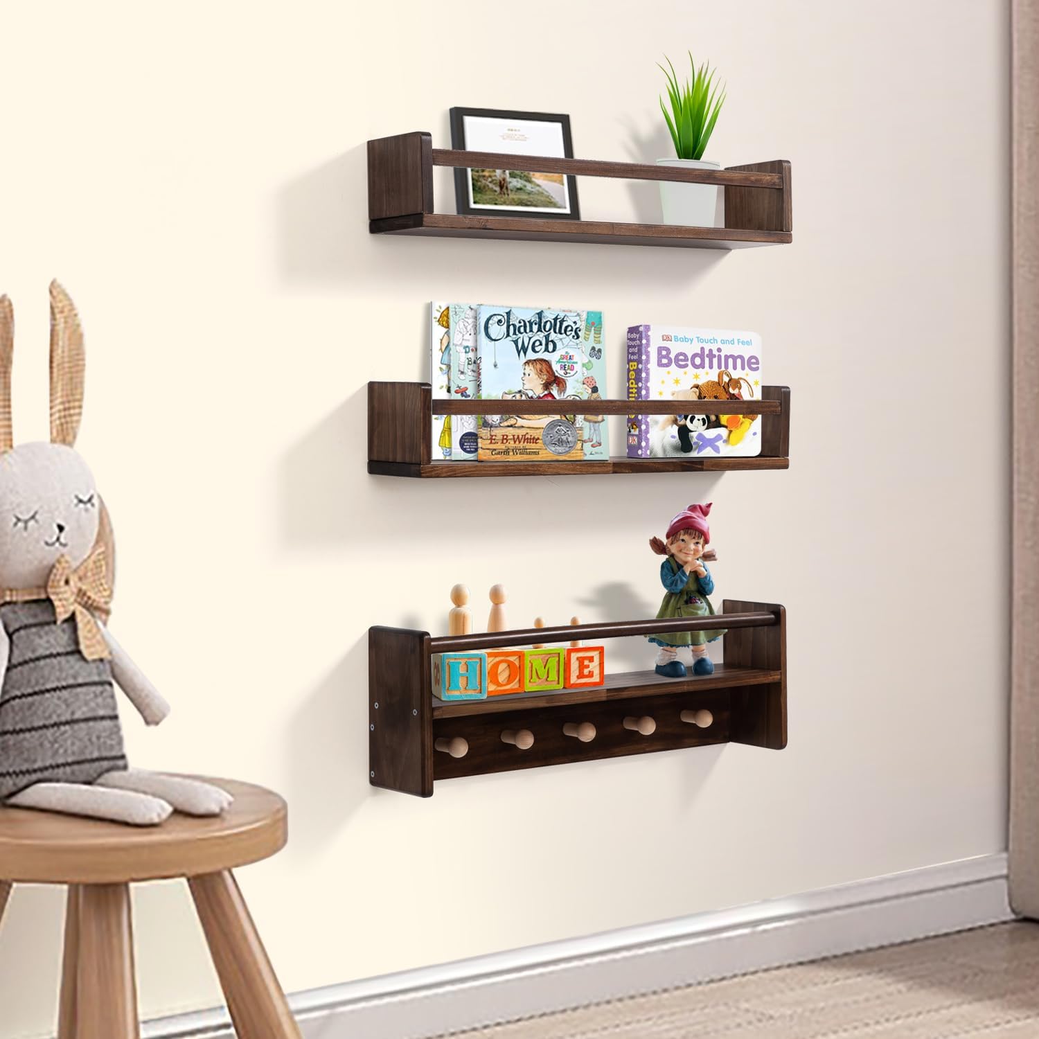 AZSKY 3-Piece Floating Bookshelf for Kids Room