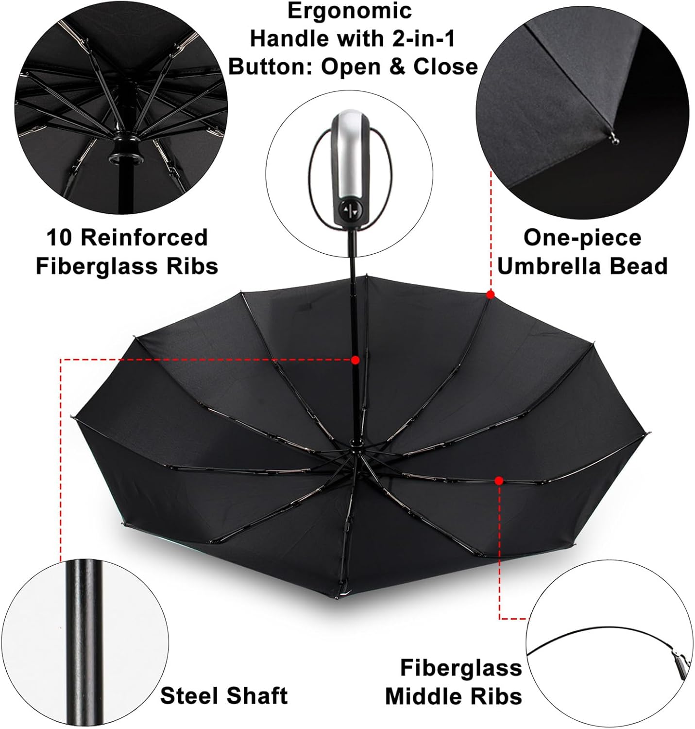 TradMall Windproof Travel Umbrella with 46 Inches Canopy