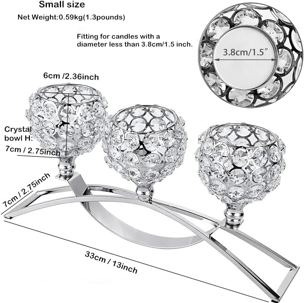 Silver Crystal Candle Holders 3 Arms Bling Table Centerpiece