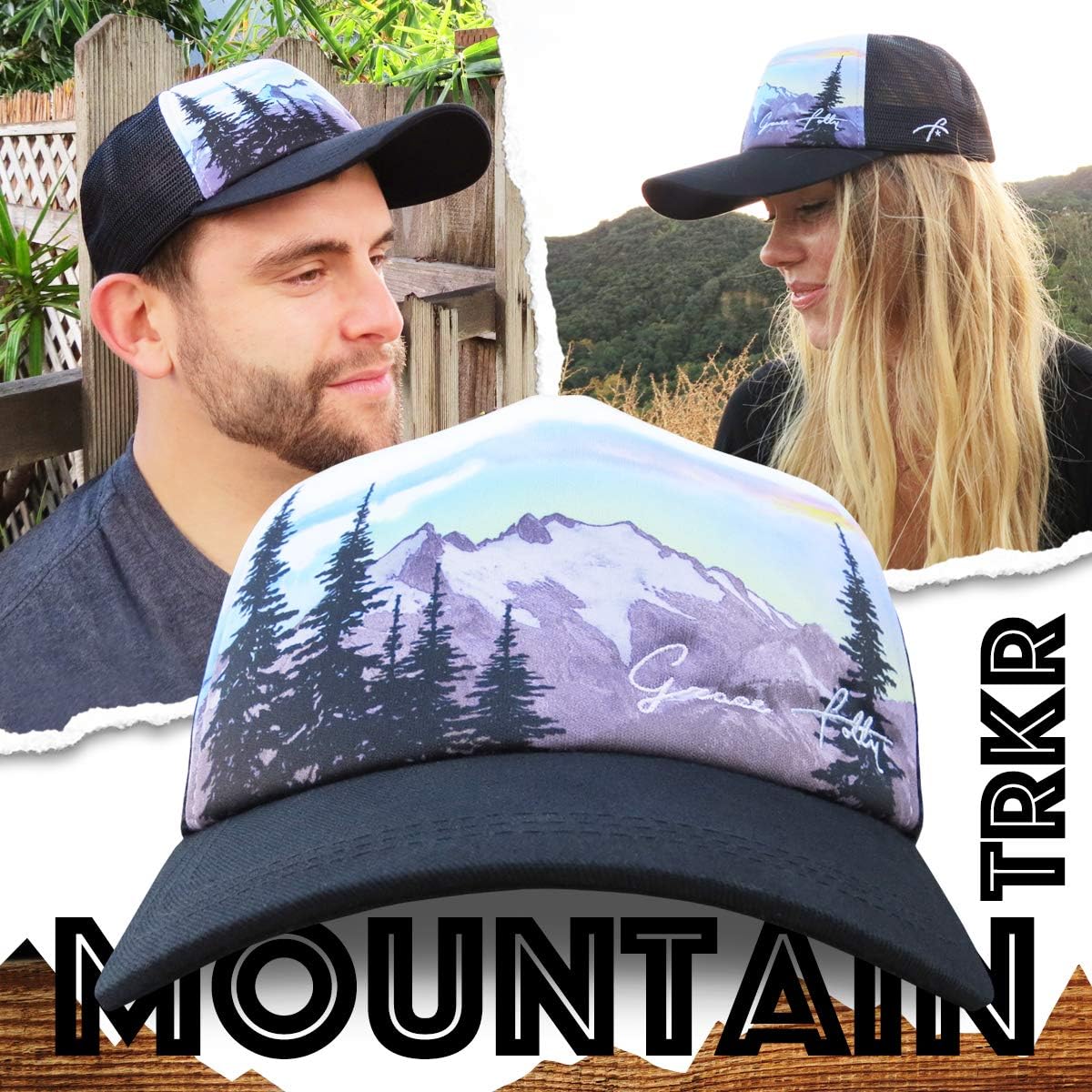 Grace Folly Mountain Trucker Hat for Men or Women