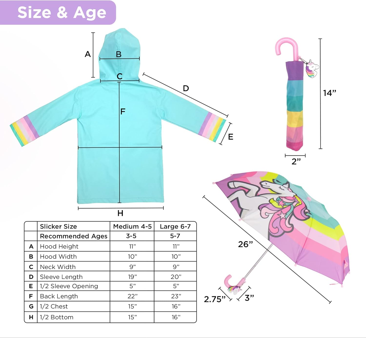 Addie Tate Kids Umbrella and Raincoat Set for Boys Girls