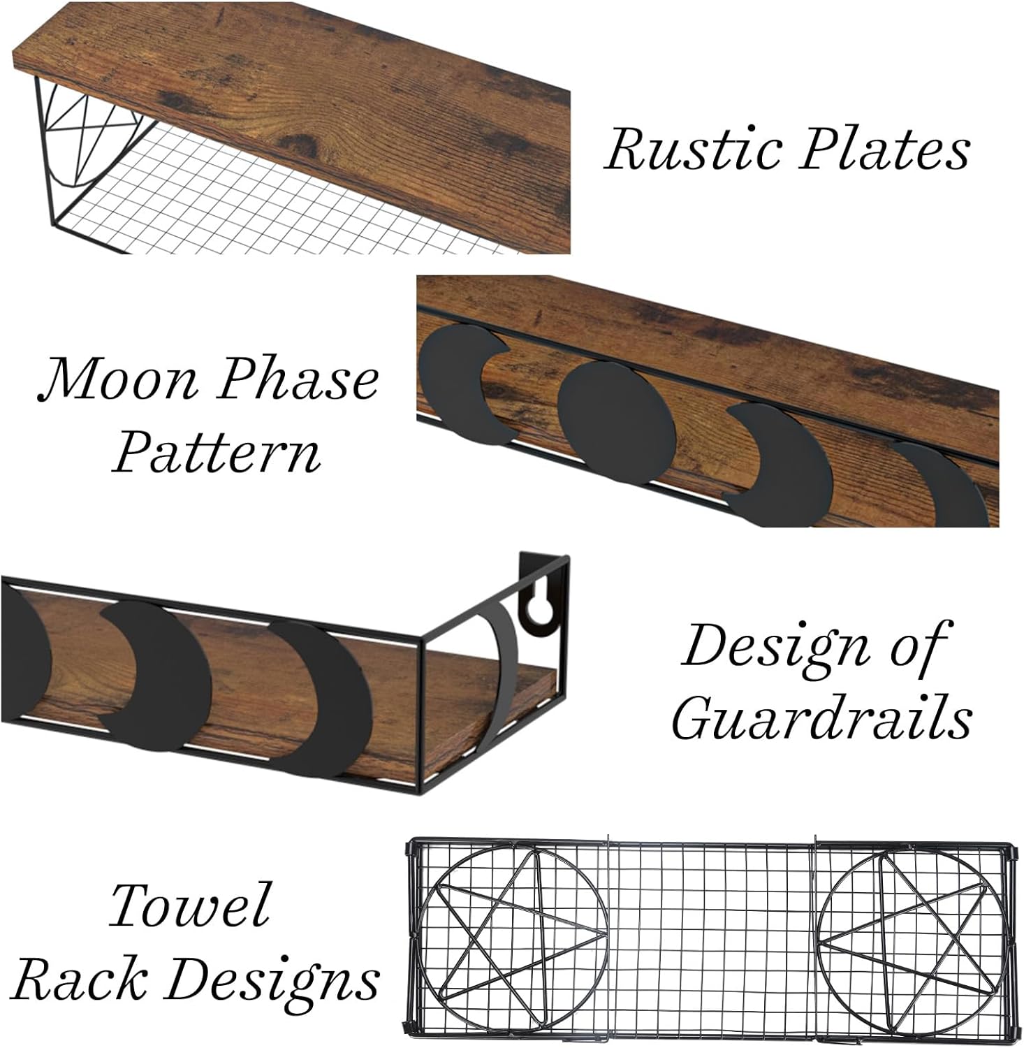 PHAREGE Moon Phase Floating Shelves Set of 3 1