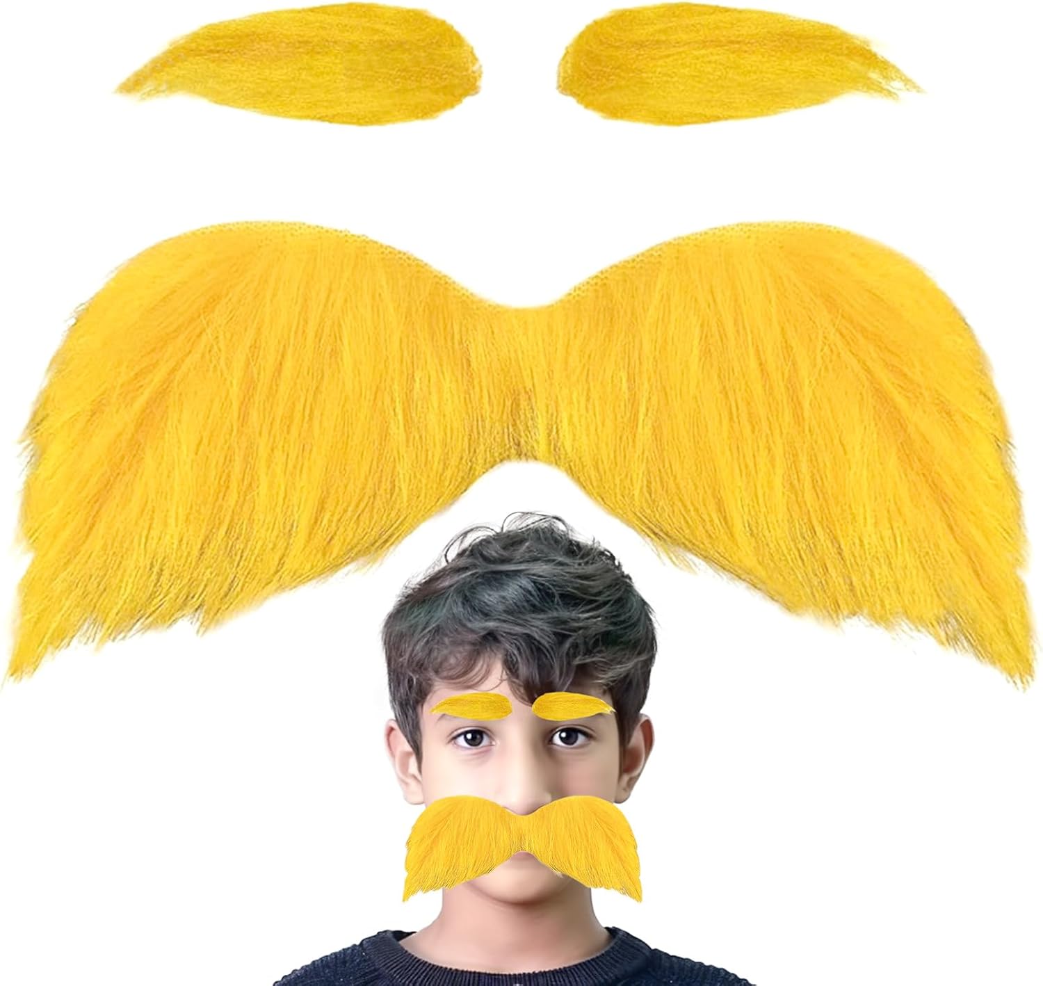 Yellow Fake Mustache and Eyebrows Self Adhesive Adult Costume Accessory