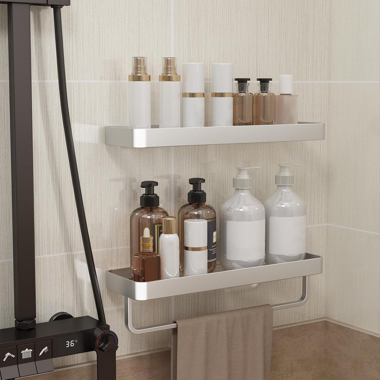 Danpoo 16-Inch Floating Shelves with Towel Bar 2-Pack Storage Set