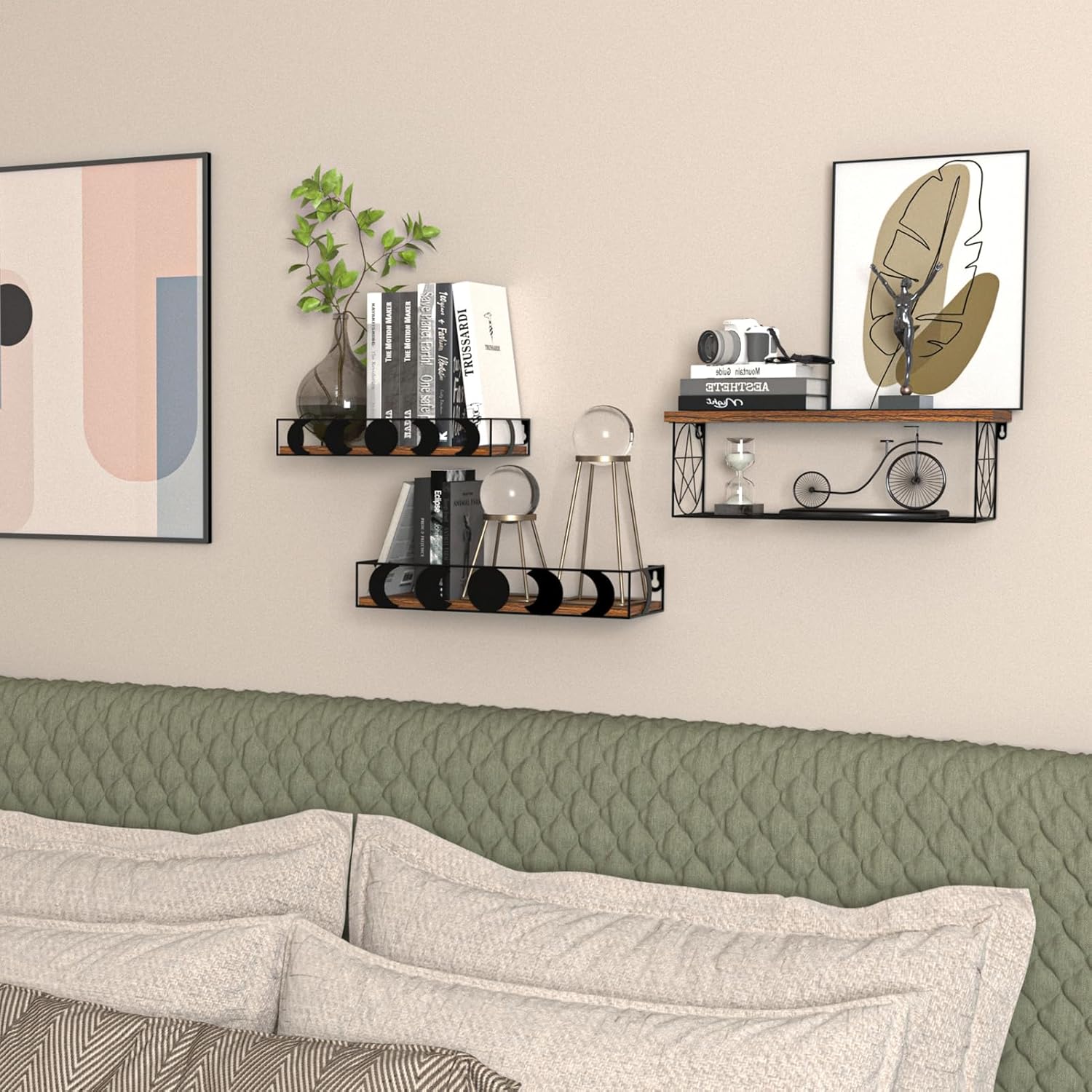 PHAREGE Moon Phase Floating Shelves Set of 3 1