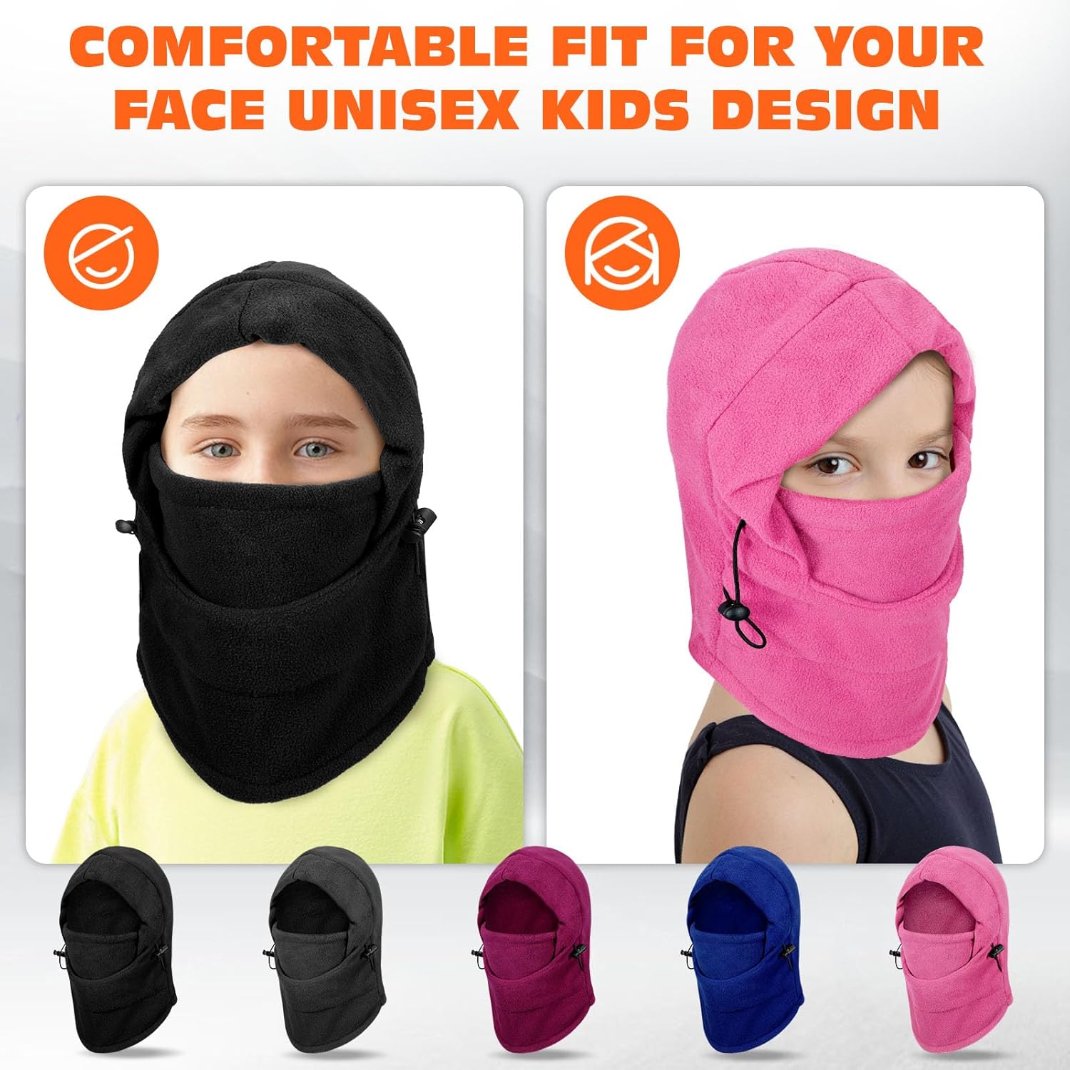 Thickened Kids Ski Mask Winter Hat with Adjustable Drawstring