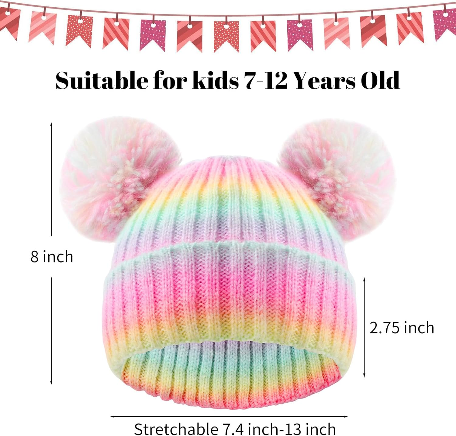 ACTLATI Kids Winter Knitted Beanie with Pom Pom Ears