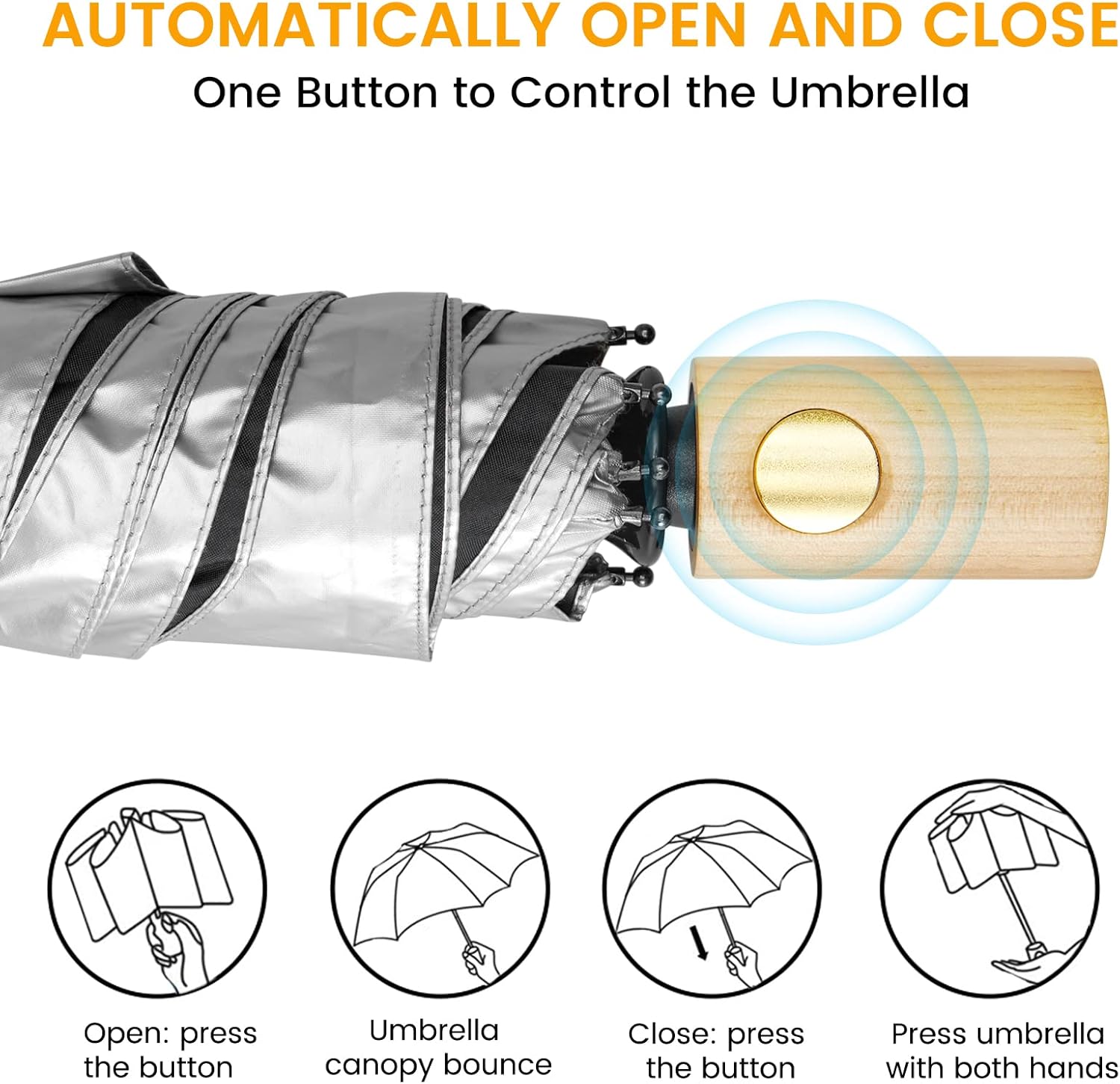 G4Free UV Protection Travel Umbrella with Wooden Handle