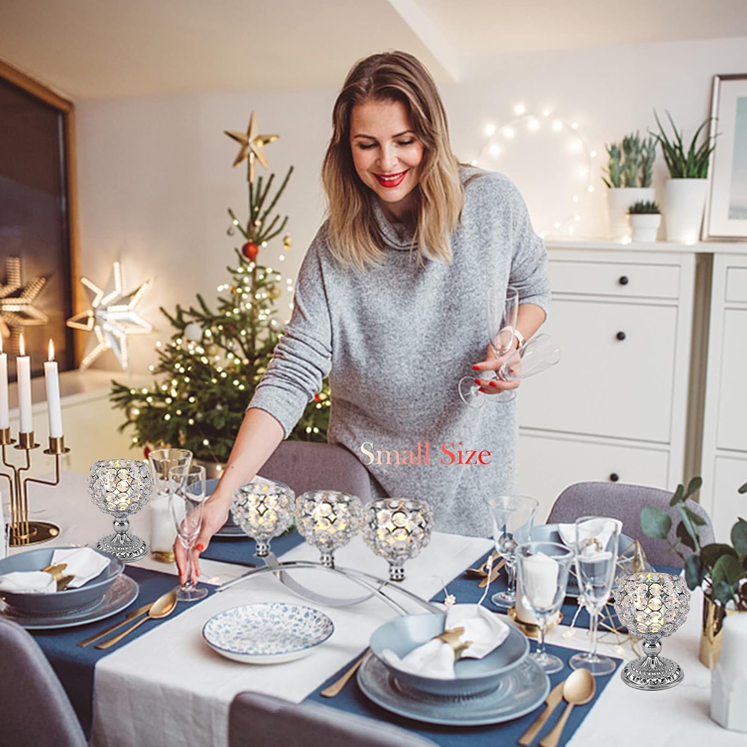 Silver Crystal Candle Holders 3 Arms Bling Table Centerpiece