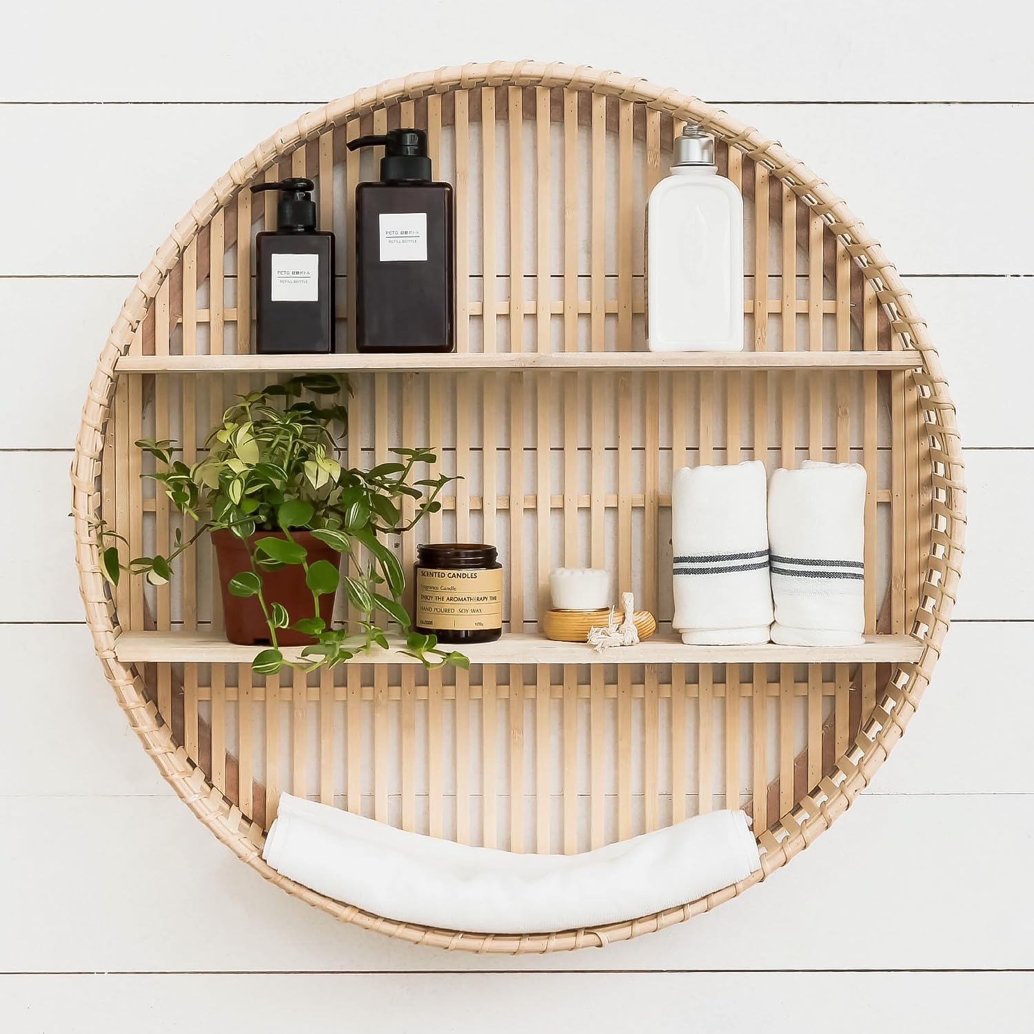 3 Tier Rattan Wall Shelf Boho Farmhouse Decor