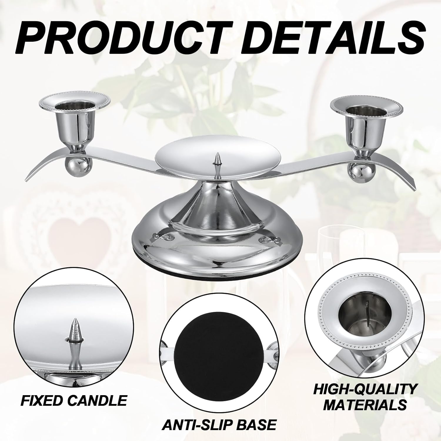 Ziliny 3 Arm Iron Scroll Unity Candle Holder Silver 1