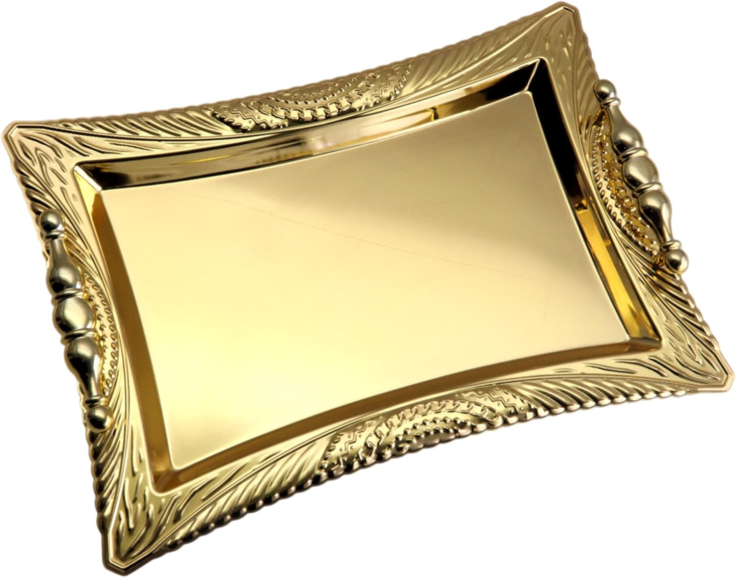 Pack of 2 Gold Plated Mirror Serving Trays with Handles