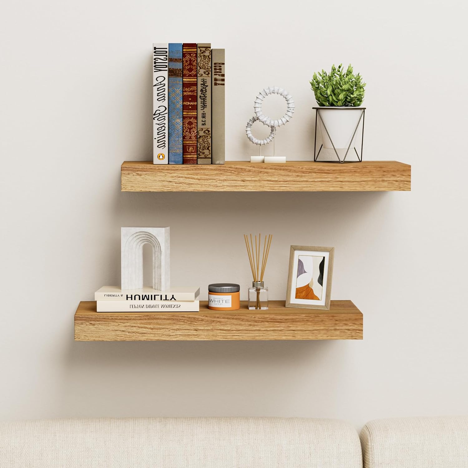 INHABIT UNION 157in Oak Floating Wall Shelves
