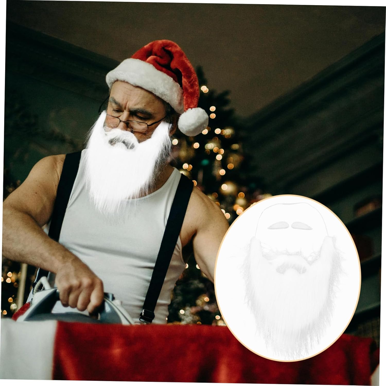 WESIEVYA 1 Set White Plush Fake Mustache Christmas Beard Halloween Props