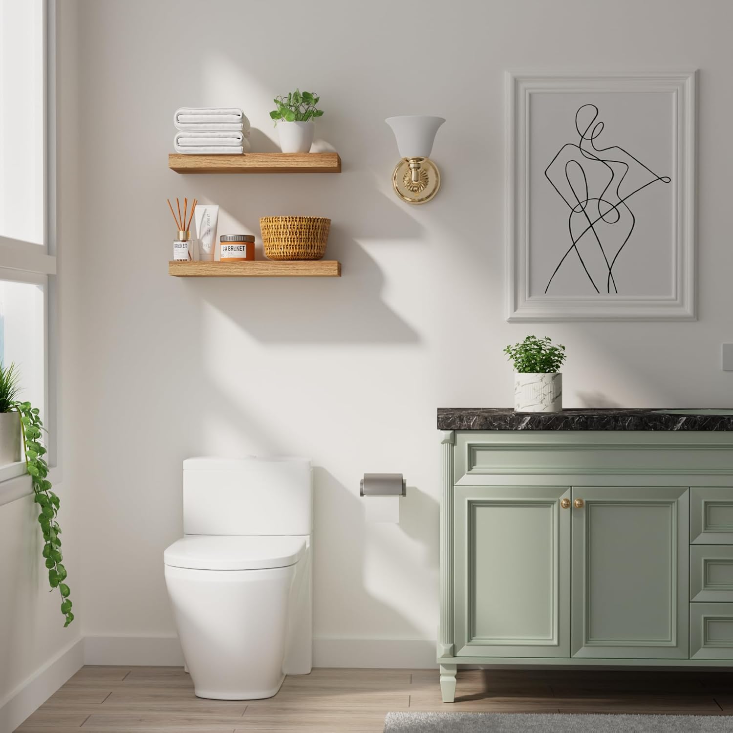 INHABIT UNION 157in Oak Floating Wall Shelves