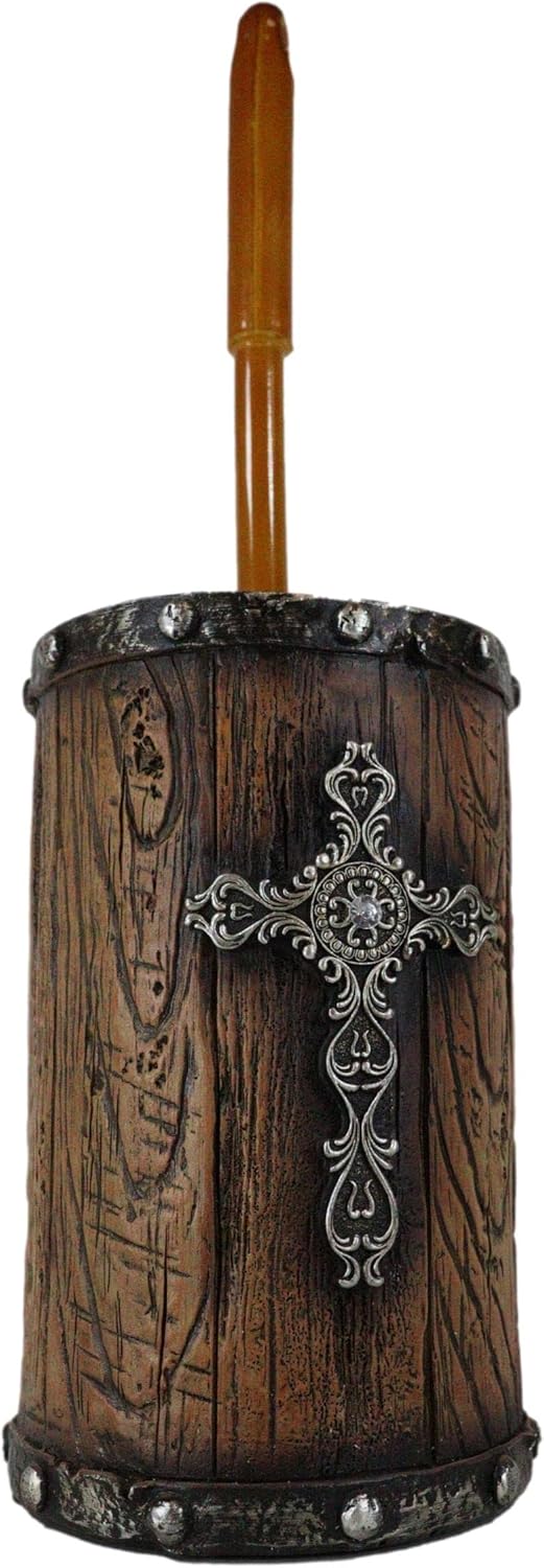 Ebros Gift Rustic Western Scroll Art Toilet Brush Set