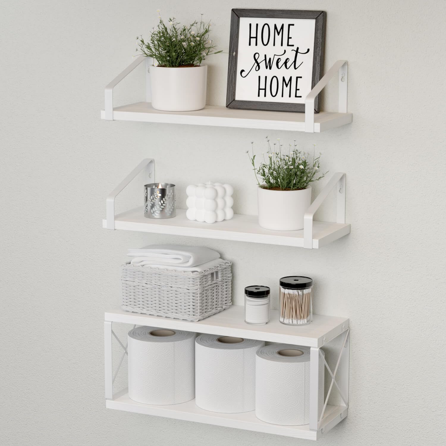 RICHER HOUSE Floating White Bathroom Shelves Over Toilet